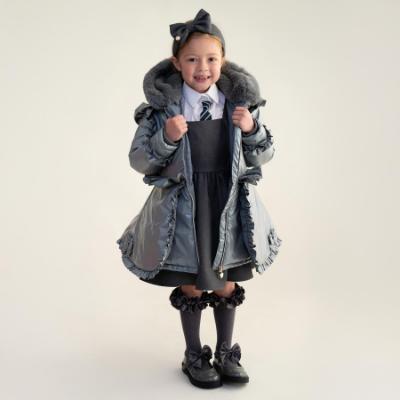 Picture of Caramelo Kids Girls Fur Trim Hooded Peplum Coat - Grey