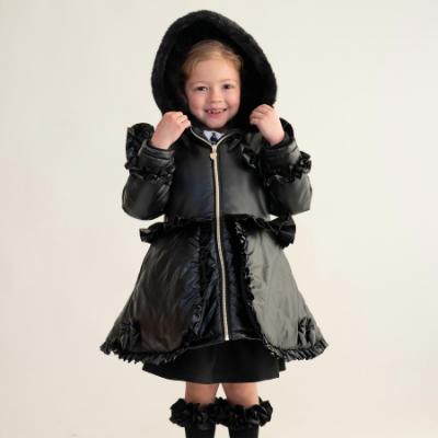 Picture of Caramelo Kids Girls Fur Trim Hooded Peplum Coat - Black