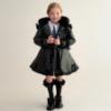 Picture of Caramelo Kids Girls Fur Trim Hooded Peplum Coat - Black
