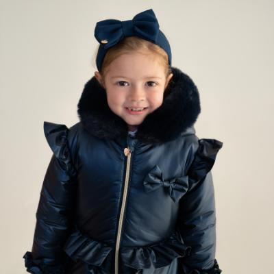 Picture of Caramelo Kids Girls Fur Trim Hooded Peplum Coat - Navy