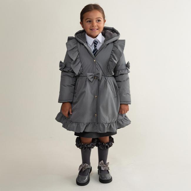 Picture of Caramelo Kids Girls Frill Detail Skirted Coat - Grey