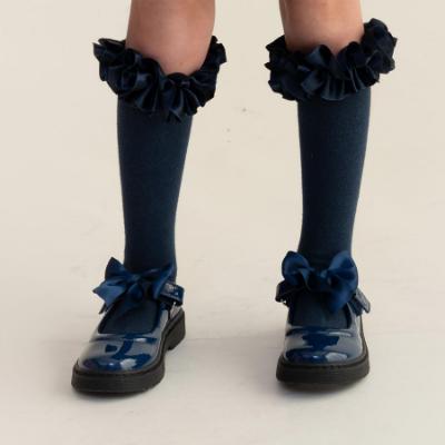 Picture of Caramelo Kids Girls Satin Bow Mary Jane School Shoes - Navy