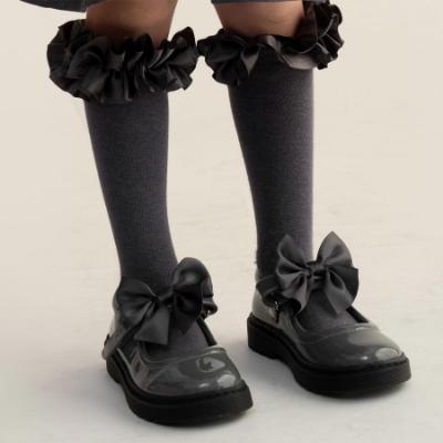 Picture of Caramelo Kids Girls Satin Bow Mary Jane School Shoes - Grey