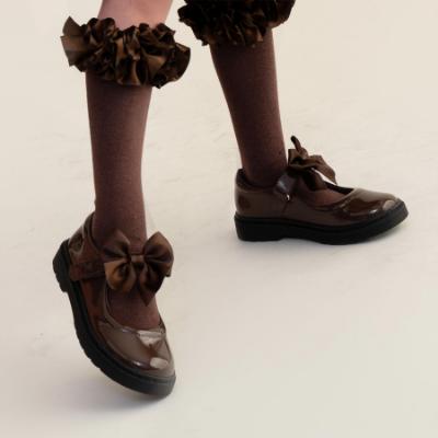 Picture of Caramelo Kids Girls Satin Bow Mary Jane School Shoes - Brown