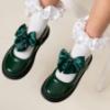 Picture of Caramelo Kids Girls Satin Bow Mary Jane School Shoes - Bottle Green