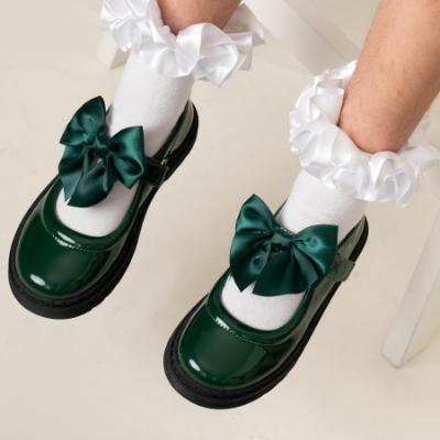 Picture of Caramelo Kids Girls Satin Bow Mary Jane School Shoes - Bottle Green