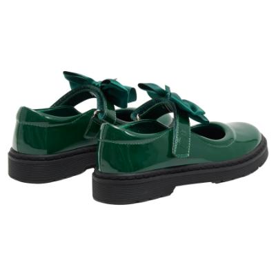 Picture of Caramelo Kids Girls Satin Bow Mary Jane School Shoes - Bottle Green