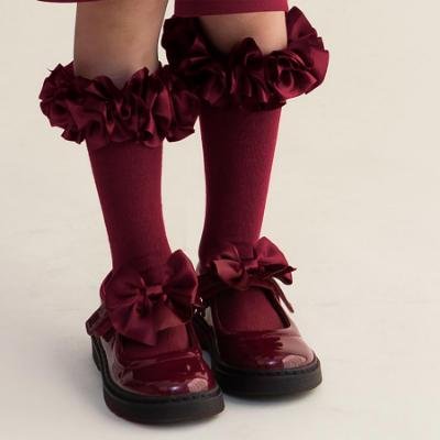 Picture of Caramelo Kids Girls Satin Bow Mary Jane School Shoes - Maroon Burgundy