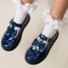 Picture of Caramelo Kids Girls Easy On Double Bow T Bar School Shoes - Navy