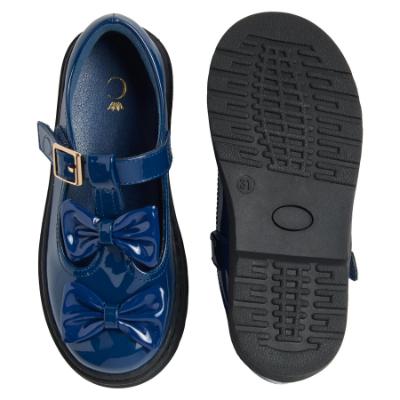 Picture of Caramelo Kids Girls Easy On Double Bow T Bar School Shoes - Navy