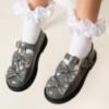 Picture of Caramelo Kids Girls Easy On Double Bow T Bar School Shoes - Grey