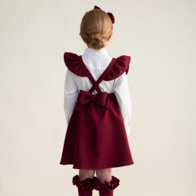Picture of Caramelo Kids Girls Frill School Pinafore With Bows - Maroon Burgundy