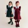 Picture of Caramelo Kids Girls Frill School Pinafore With Bows - Maroon Burgundy