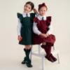 Picture of Caramelo Kids Girls Frill School Pinafore With Bows - Maroon Burgundy