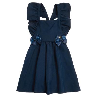 Picture of Caramelo Kids Girls Frill School Pinafore With Bows - Navy