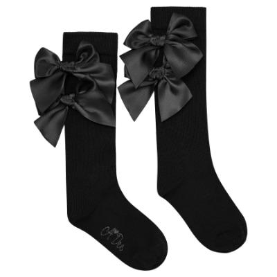 Picture of A Dee BTS Poppy Satin Bow Knee High Sock - Black