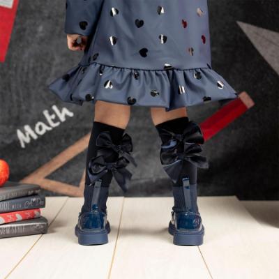 Picture of A Dee BTS Poppy Satin Bow Knee High Sock - Navy Blue