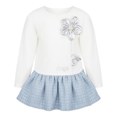 Picture of Daga Girls Blue Mirage Drop Waist Dress - Ivory Blue Silver