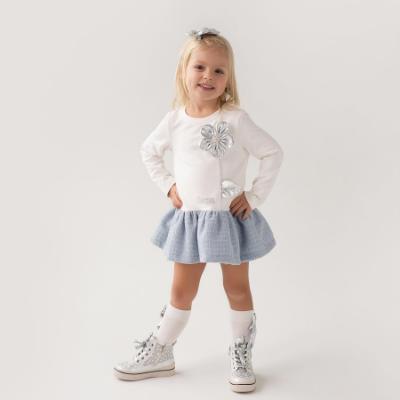 Picture of Daga Girls Blue Mirage Knee Socks With Silver Bow - Ivory Silver