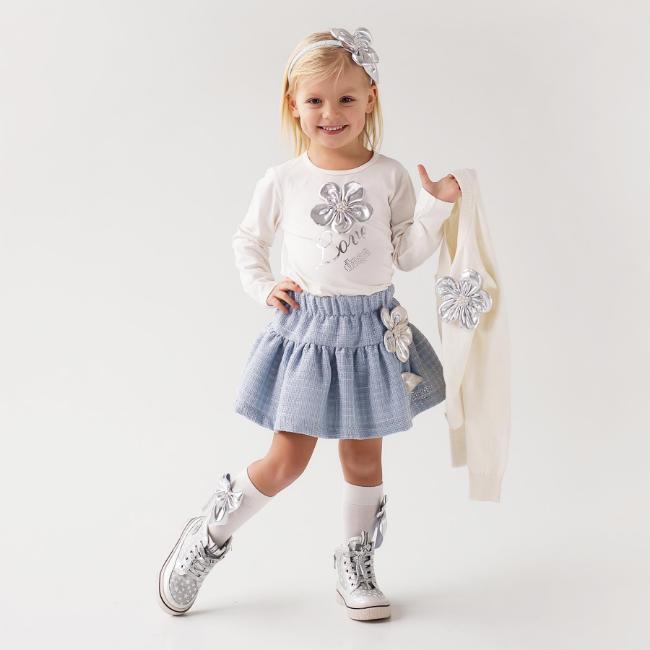 Picture of Daga Girls Blue Mirage Top & Skirt Set X 2 - Ivory Blue Silver