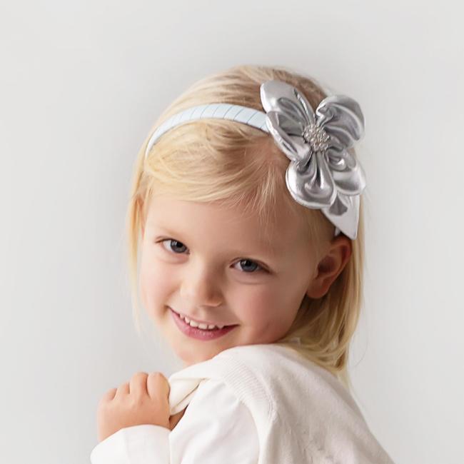 Picture of Daga Girls Blue Mirage Large Flower Headband - Silver