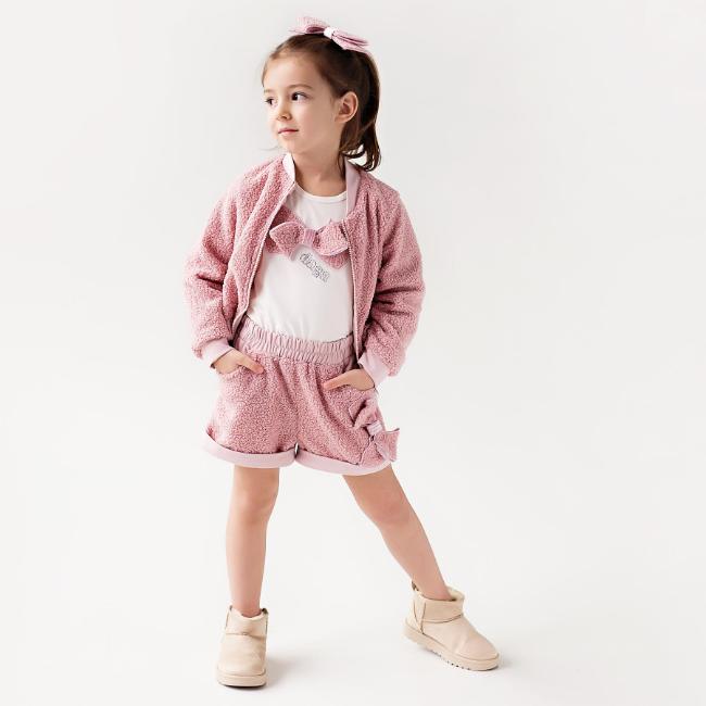 Picture of Daga Girls Fluffy Chic Jacket Shorts Top Set X 3 - Dark Pink