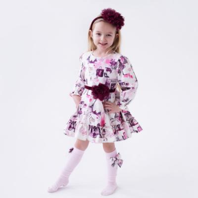 Picture of Daga Girls Fashion Street Ruffle Dress - Ivory Burgundy