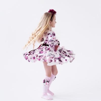 Picture of Daga Girls Fashion Street Ruffle Dress - Ivory Burgundy