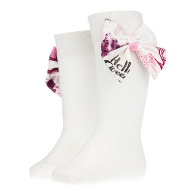 Picture of Daga Girls Fashion Street Knee Socks With Bow - Ivory Burgundy