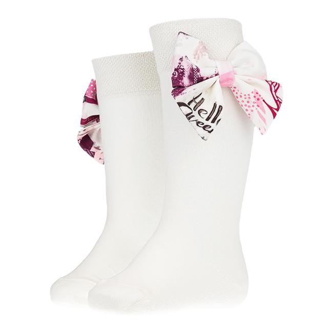 Picture of Daga Girls Fashion Street Knee Socks With Bow - Ivory Burgundy