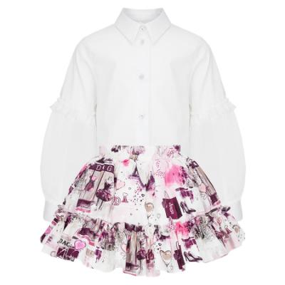 Picture of Daga Girls Fashion Street Blouse & Skirt Set X 2 - Ivory Burgundy