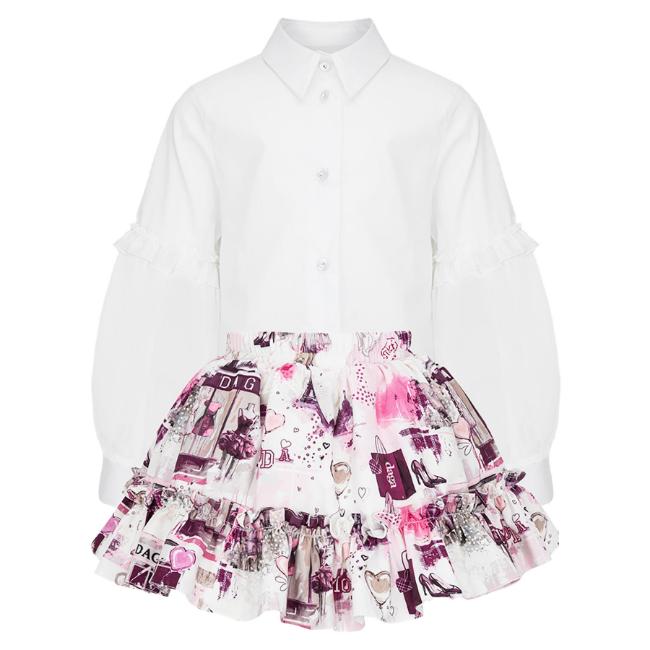 Picture of Daga Girls Fashion Street Blouse & Skirt Set X 2 - Ivory Burgundy