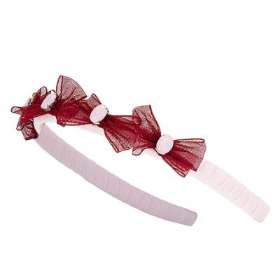 Picture of Daga Girls Fashion Street Tulle Bow & Crystal Headband - Burgundy