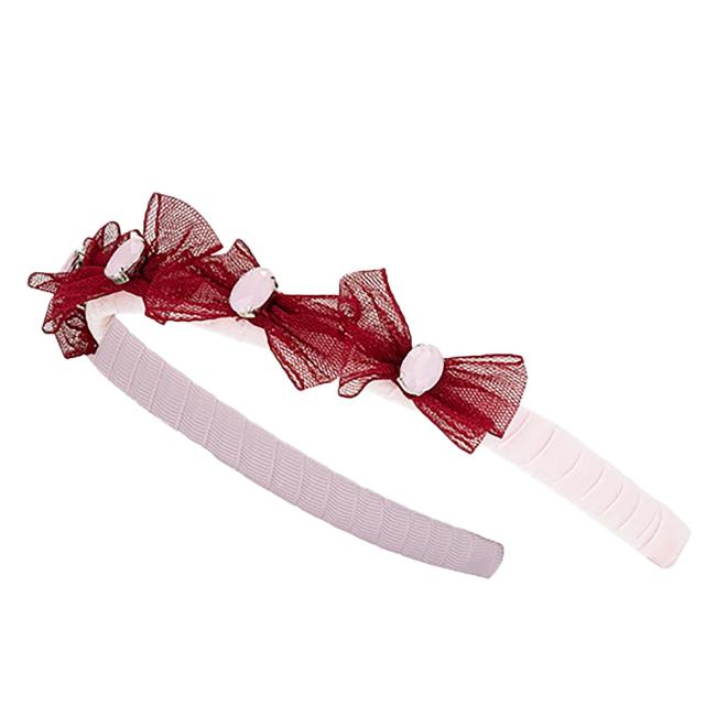 Picture of Daga Girls Fashion Street Tulle Bow & Crystal Headband - Burgundy