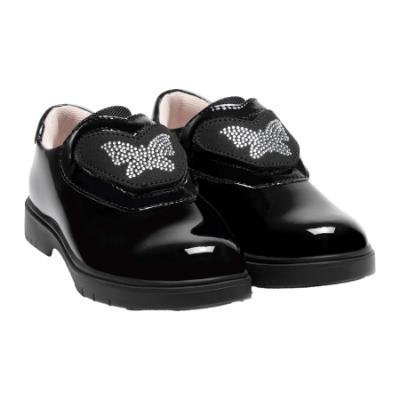 Picture of Lelli Kelly Evelyn Butterfly Girls Easy On School Shoe With 3 Trims - Black Patent
