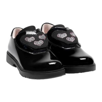 Picture of Lelli Kelly Eloise Heart Girls Easy On School Shoe With 3 Trims - Black Patent