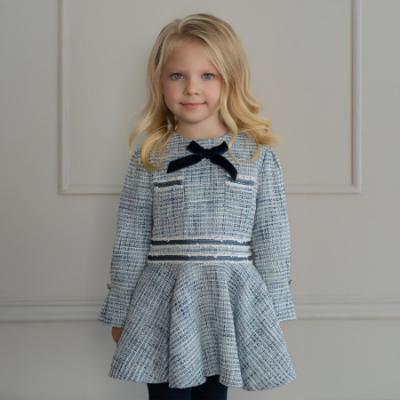 Picture of Miranda Girls Woven Dress With Velvet Bow - Blue Navy