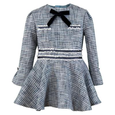 Picture of Miranda Girls Woven Dress With Velvet Bow - Blue Navy