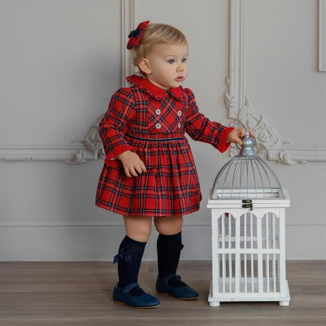 Picture of Miranda Baby Girls Check Traditional Dress - Red Navy