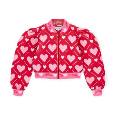Picture of A Dee Love Story Lisette Heart Print Bomber - Vibrant Red