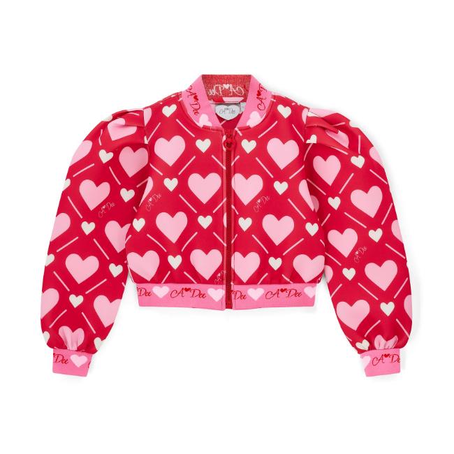 Picture of A Dee Love Story Lisette Heart Print Bomber - Vibrant Red
