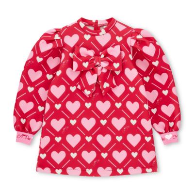 Picture of A Dee Love Story Libby Heart Print Bow Dress - Vibrant Red