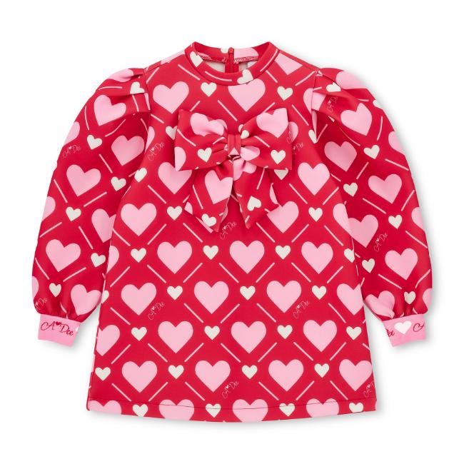 Picture of A Dee Love Story Libby Heart Print Bow Dress - Vibrant Red