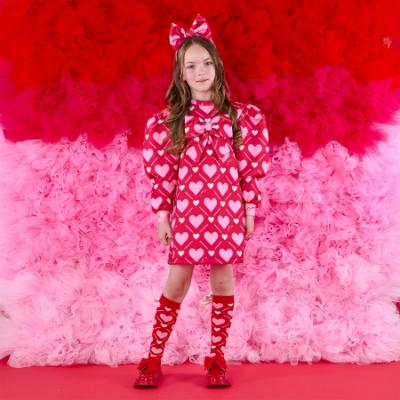 Picture of A Dee Love Story Libby Heart Print Bow Dress - Vibrant Red