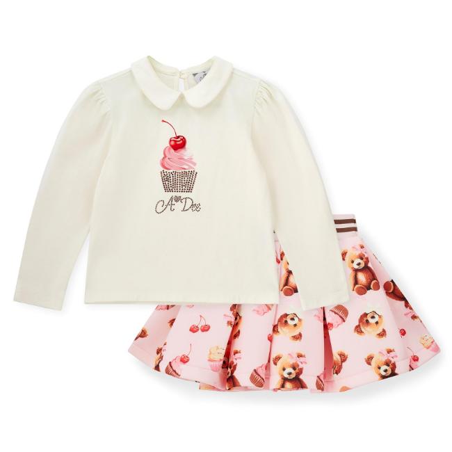 Picture of A Dee Teddy Bear Bakery Mabel Bear Print Skirt Set - Snow White