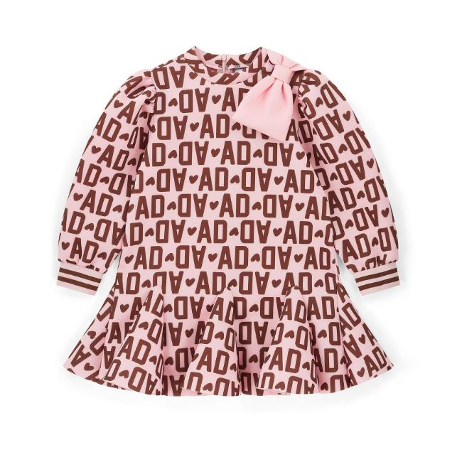 Picture of A Dee Initial Icon Maisie Initial Print Bow Dress - Chocolate Brown