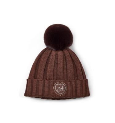 Picture of A Dee Initial Icon Mallory Pom Pom Knitted Hat - Chocolate Brown