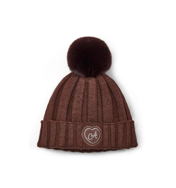 Picture of A Dee Initial Icon Mallory Pom Pom Knitted Hat - Chocolate Brown