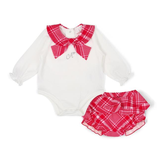 Picture of Little A Baby Girls Little Bows Katy Check Jam Pant Set - Snow White Red