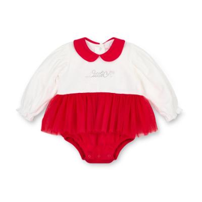 Picture of Little A Baby Girls Little Bows Kimberly Tulle Romper - Vibrant Red